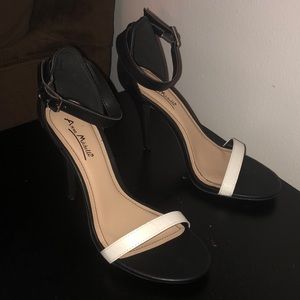 White straps black high heels